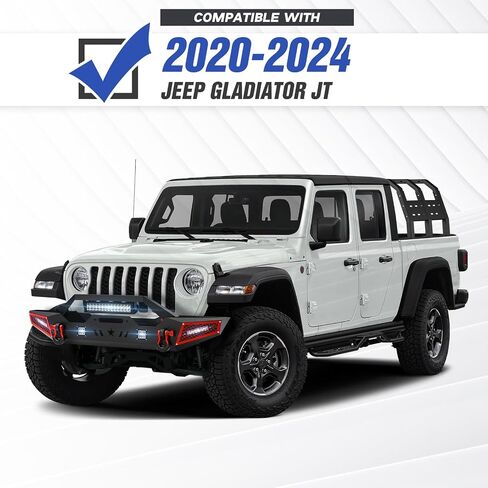 مجموعة ممتص الصدمات الأمامي والخلفي من SUORTO متوافقة مع مصد الالتقاط 2020-2024Jeep Gladiator JT Rock Crawler مع لوحة ونش، وفتحات استشعار، ودرع قابل للطلاء، ومصابيح LED وحلقات D (2/4 أبواب، أسود) in Saudi Arabia