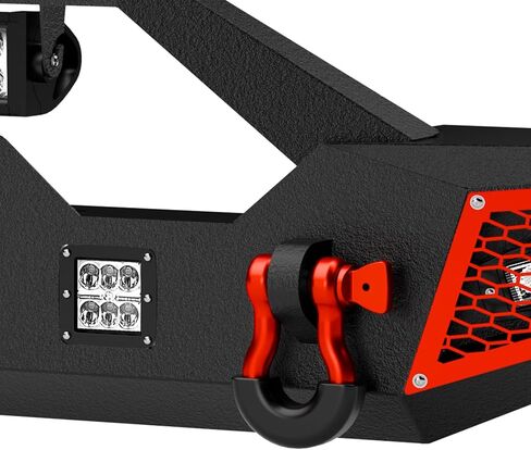 مجموعة ممتص الصدمات الأمامي والخلفي من SUORTO متوافقة مع مصد الالتقاط 2020-2024Jeep Gladiator JT Rock Crawler مع لوحة ونش، وفتحات استشعار، ودرع قابل للطلاء، ومصابيح LED وحلقات D (2/4 أبواب، أسود) in Saudi Arabia