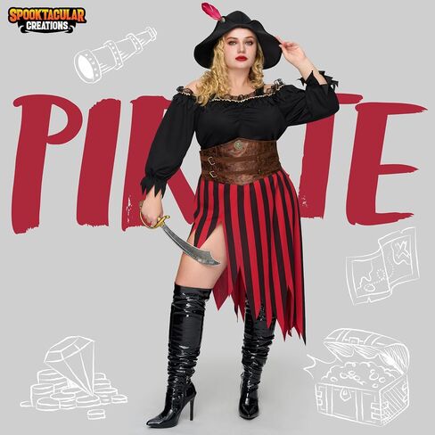 أزياء الهالوين النسائية ذات الحجم الكبير من Spooktacular Creations مع قبعة القرصان لحفلات الهالوين التنكرية in Saudi Arabia