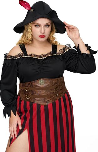 أزياء الهالوين النسائية ذات الحجم الكبير من Spooktacular Creations مع قبعة القرصان لحفلات الهالوين التنكرية in Saudi Arabia