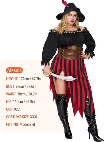 أزياء الهالوين النسائية ذات الحجم الكبير من Spooktacular Creations مع قبعة القرصان لحفلات الهالوين التنكرية in Saudi Arabia