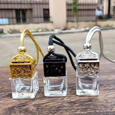 3 قطع زينة معطر هواء للسيارة، موزع روائح عطرية من كيميس للسيارة، زجاجة عطر زجاجية فارغة، معطر هواء قابل لإعادة الملء، زجاجة زجاجية فارغة (ذهبي، فضي، أسود) in Saudi Arabia