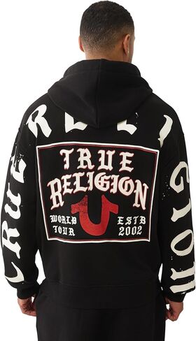 True Religion Men's TR Flag Relaxed Zip Up Hoodie –Casual Full Zip Graphic Sweatshirt in Saudi Arabia