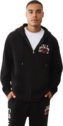 True Religion Men's TR Flag Relaxed Zip Up Hoodie –Casual Full Zip Graphic Sweatshirt in Saudi Arabia