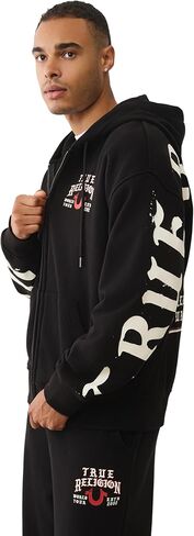 True Religion Men's TR Flag Relaxed Zip Up Hoodie –Casual Full Zip Graphic Sweatshirt in Saudi Arabia