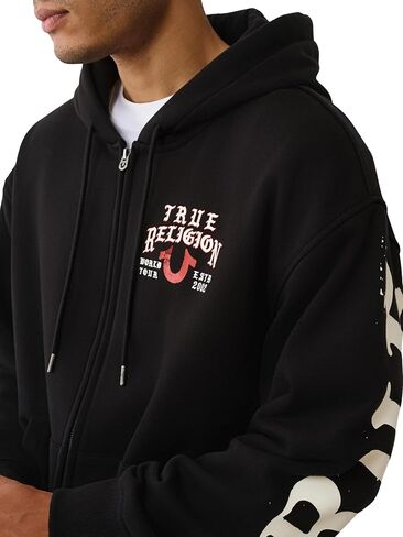 True Religion Men's TR Flag Relaxed Zip Up Hoodie –Casual Full Zip Graphic Sweatshirt in Saudi Arabia