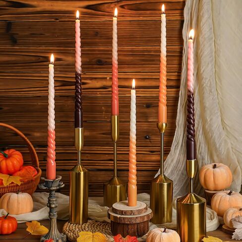 Nuanchu 6 Pcs Fall Spiral Taper Candles Set Colorful Color Twisted Fall Taper Candles 11 Inch Autumn Wax Gradient Candlesticks for Halloween Thanksgiving Christmas Dinner Party Decoration in Saudi Arabia