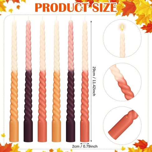 Nuanchu 6 Pcs Fall Spiral Taper Candles Set Colorful Color Twisted Fall Taper Candles 11 Inch Autumn Wax Gradient Candlesticks for Halloween Thanksgiving Christmas Dinner Party Decoration in Saudi Arabia