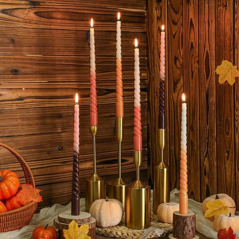 Nuanchu 6 Pcs Fall Spiral Taper Candles Set Colorful Color Twisted Fall Taper Candles 11 Inch Autumn Wax Gradient Candlesticks for Halloween Thanksgiving Christmas Dinner Party Decoration in Saudi Arabia