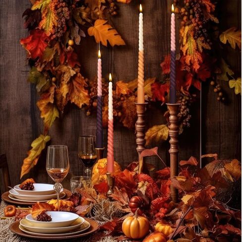 Nuanchu 6 Pcs Fall Spiral Taper Candles Set Colorful Color Twisted Fall Taper Candles 11 Inch Autumn Wax Gradient Candlesticks for Halloween Thanksgiving Christmas Dinner Party Decoration in Saudi Arabia