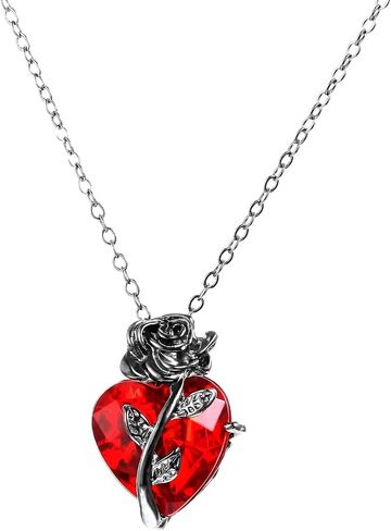 Gothic Rose Red Heart Pendant Necklace, Goth Emo Grunge Black Rose Jewelry Gifts Accessories for Women Men Aesthetic Necklace in Saudi Arabia