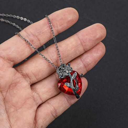 Gothic Rose Red Heart Pendant Necklace, Goth Emo Grunge Black Rose Jewelry Gifts Accessories for Women Men Aesthetic Necklace in Saudi Arabia