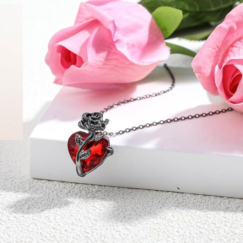 Gothic Rose Red Heart Pendant Necklace, Goth Emo Grunge Black Rose Jewelry Gifts Accessories for Women Men Aesthetic Necklace in Saudi Arabia