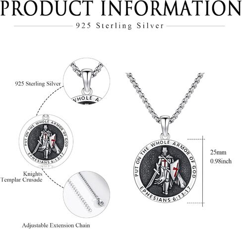 St Michael/Florian/Christopher/Sebastian/Jesus/Knights Templar Necklace S925 Sterling Silver Religious Protector Medal Necklace Jewelry Gifts for Men Women Birthdays Christmas in Saudi Arabia