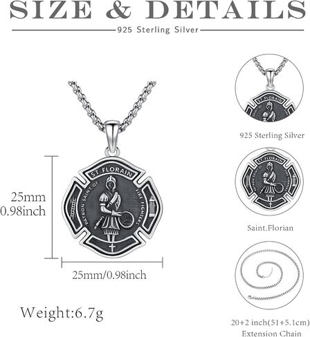 St Michael/Florian/Christopher/Sebastian/Jesus/Knights Templar Necklace S925 Sterling Silver Religious Protector Medal Necklace Jewelry Gifts for Men Women Birthdays Christmas in Saudi Arabia