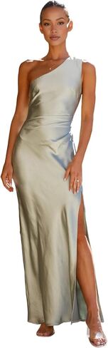Women's One-Shoulder Satin Bridesmaid Dresses Maxi Dress with High Slit Elegant Formal Evening Gown in Saudi Arabia