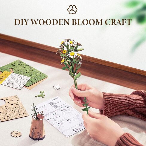 ROBOTIME 3D Puzzles Wooden Artifical Flower Chamomile DIY Model Building Kit to Build for Adults Bouquet Botanical Collection Craft Brain Teaser Puzzle Creative Gift Home Decor in Saudi Arabia