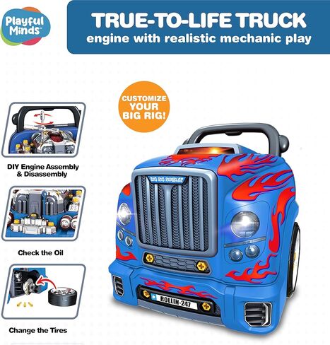 Interactive Large Truck Engine Toy for Kids – Complete Mechanic Repair Kit with Removable Parts, Lights, Sounds, Tools, Engine Builder for Kids in Kuwait