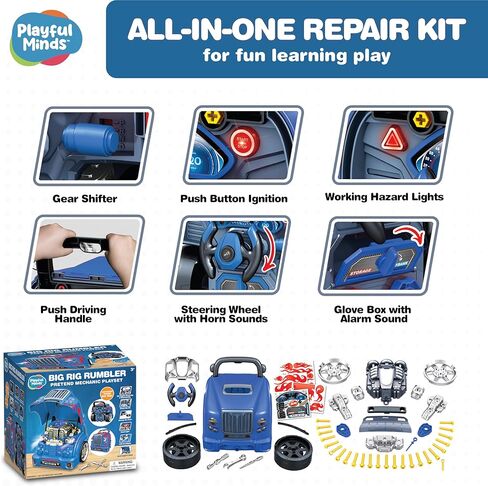 Interactive Large Truck Engine Toy for Kids – Complete Mechanic Repair Kit with Removable Parts, Lights, Sounds, Tools, Engine Builder for Kids in Kuwait