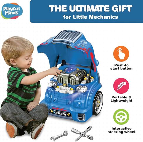 Interactive Large Truck Engine Toy for Kids – Complete Mechanic Repair Kit with Removable Parts, Lights, Sounds, Tools, Engine Builder for Kids in Kuwait