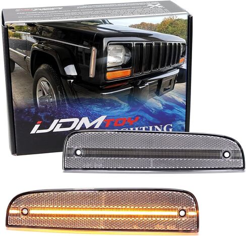 iJDMTOY عدسة مدخنة سوداء اللون 36-SMD بيضاء كاملة LED مجموعة إضاءة جانبية أمامية متوافقة مع Jeep 1997-2001 Cherokee (بعد تجميل الوجه)، استبدل العلامات الجانبية الأمامية الكهرمانية OEM in Saudi Arabia