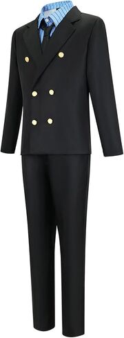 Unisex Men Anime Black Suit Blue Striped Shirt Cosplay Costume Uniform Pants Halloween Outfits for Women in Saudi Arabia