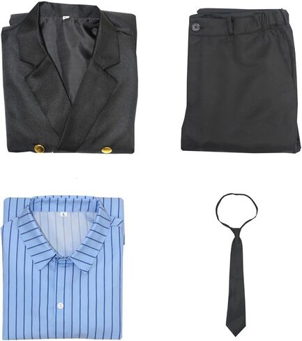 Unisex Men Anime Black Suit Blue Striped Shirt Cosplay Costume Uniform Pants Halloween Outfits for Women in Saudi Arabia