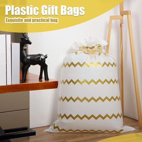 Geosar 3 Pieces 56 x 36 Inches Christmas Large Jumbo Plastic Gift Present Bag with Ribbon Chevron Round Dot and Stripe Wrapping Bags for Christmas Parties Holiday Parties and Birthdays Weddings (Red) in Kuwait