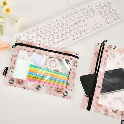 Emelivor Cute Sunflower Hamster Pencil Pouch for 3 Ring Binder 2 Pack Binder Pencil Pouches Zippered Clear Pencil Case Cosmetic Bag for Office Daily College Supplies in Kuwait