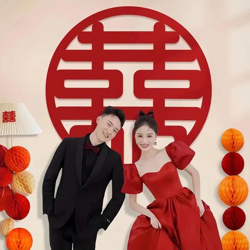HannaFires 47-Inch Extra Large 'Double Happiness' Wall Decoration - Special Wedding Party Decorations, Living Room and Bridal Décor, Fabric Materia, Chinese Wedding, Meaning Infinite Happiness in Kuwait