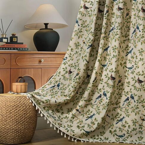 Bohemian Style Curtains,Botanical Floral Pattern for Living Room Bedroom,Jacquard Fabric Fabric Light Filtering French Farm House Tassel Decoration,60"X85",Rod Pocket Design,2 Piece in Saudi Arabia