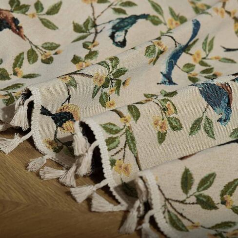 Bohemian Style Curtains,Botanical Floral Pattern for Living Room Bedroom,Jacquard Fabric Fabric Light Filtering French Farm House Tassel Decoration,60"X85",Rod Pocket Design,2 Piece in Saudi Arabia