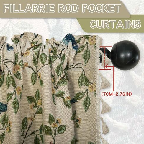 Bohemian Style Curtains,Botanical Floral Pattern for Living Room Bedroom,Jacquard Fabric Fabric Light Filtering French Farm House Tassel Decoration,60"X85",Rod Pocket Design,2 Piece in Saudi Arabia