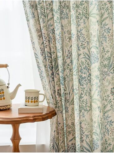 Floral Farmhouse Curtains Semi-Blackout Living Room Drapes 84 Inch Length Cotton Linen Blend Bohemian Window Curtain Panels White Bedroom Drapes, 1 Panel (Back Tab, 55" W x 84" L) in Saudi Arabia