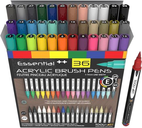 24 Flexible Brush Tip Acrylic Paint Pens Markers Set 1-7mm Line for Rock Painting, Brush Lettering, Glass, Mugs, Wood, Metal, Canvas, Fabric, Plastic Non Toxic Waterbased Quick Drying Assorted Pastel in Saudi Arabia
