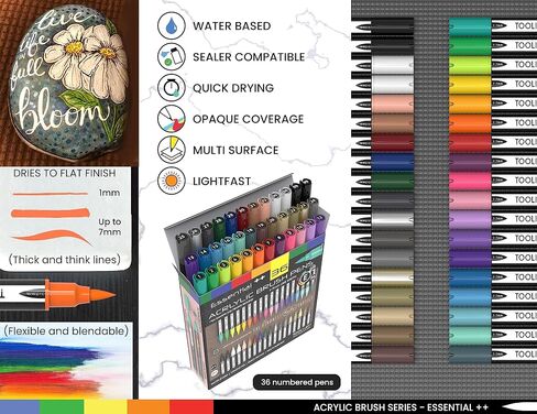 24 Flexible Brush Tip Acrylic Paint Pens Markers Set 1-7mm Line for Rock Painting, Brush Lettering, Glass, Mugs, Wood, Metal, Canvas, Fabric, Plastic Non Toxic Waterbased Quick Drying Assorted Pastel in Saudi Arabia