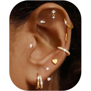 Dochais Gold Cartilage Earrings for Women Trendy Hypoallergenic Surgical Steel Hoop 14k Gold-Plated Flat Back Earings Small Stud Earring Stacks Set in Saudi Arabia