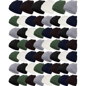 Jecery 48 Pcs Kids Beanie Hat Bulk Knitted Cold Weather Beanie Multicolored Cap Girls Boys' Hats for Homeless Kids Gift for Christmas, 6-10 Years in Kuwait