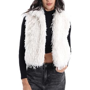 معاطف سترة نسائية من الفرو الصناعي من Xintianji - سترة صوفية غامضة بدون أكمام مع جيوب in Kuwait