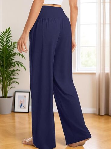Women's Wide Leg Casual Loose Pants Yoga Sweatpants Crossover High Waisted Lounge Pajama Flow Pants with Pockets in Saudi Arabia