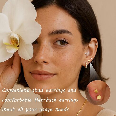 Dochais Gold Cartilage Earrings for Women Trendy Hypoallergenic Surgical Steel Hoop 14k Gold-Plated Flat Back Earings Small Stud Earring Stacks Set in Saudi Arabia