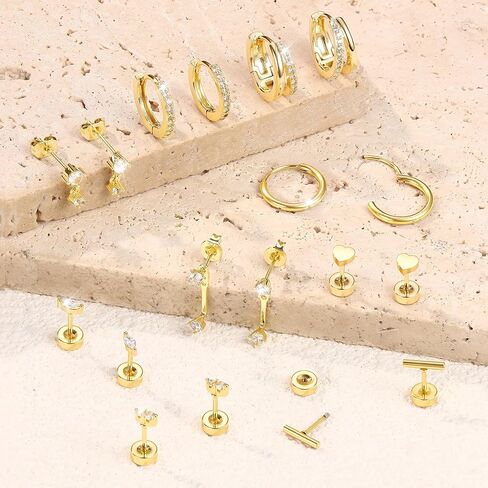 Dochais Gold Cartilage Earrings for Women Trendy Hypoallergenic Surgical Steel Hoop 14k Gold-Plated Flat Back Earings Small Stud Earring Stacks Set in Saudi Arabia