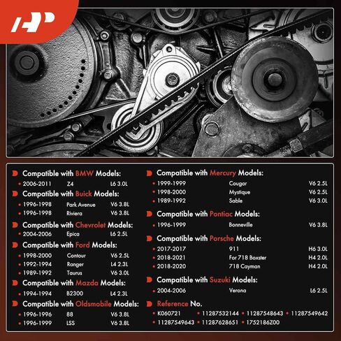حزام قيادة أفعواني للمحرك A-Premium متوافق مع سيارات Ford وPorsche وBMW وSuzuki وBuick وChevrolet وMazda وMercury - Ranger، Taurus، 911، Z4، Verona، Contour، Riviera، Epica والمزيد in Saudi Arabia