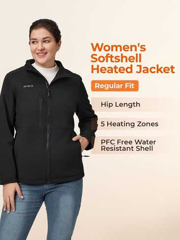 ORORO Women's 5 Heat Zones Softshell Heated Jacket, Fleece Lined Heated Jacket with USB-C Rechargeable Battery in Saudi Arabia