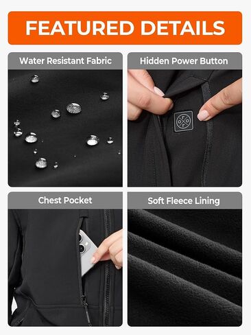 ORORO Women's 5 Heat Zones Softshell Heated Jacket, Fleece Lined Heated Jacket with USB-C Rechargeable Battery in Saudi Arabia