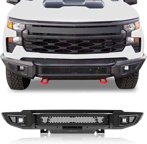 المصد الأمامي متوافق مع 2016-2018 تشيفي سيلفرادو 1500 بيك اب شاحنة الطرق الوعرة مع 2 LED ضوء الضباب سبلاش يمكن إضافة 30 بوصة ضوء LED ناعم أسود محكم in Kuwait
