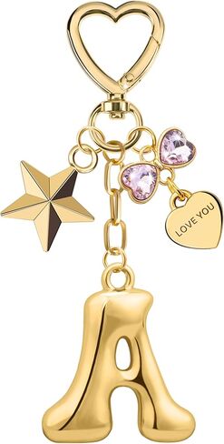 Suweibuke Cute Gold Initial Letter Keychain with Shining Pink Rhinestones, Charms for Key Handbag Backpack, Women Girls Gifts in Kuwait