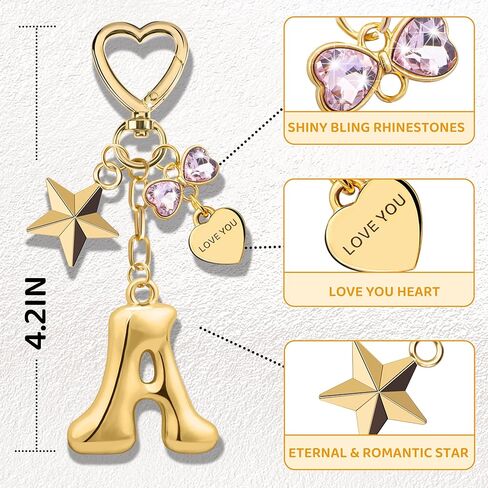 Suweibuke Cute Gold Initial Letter Keychain with Shining Pink Rhinestones, Charms for Key Handbag Backpack, Women Girls Gifts in Kuwait