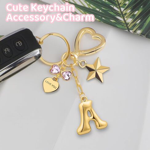 Suweibuke Cute Gold Initial Letter Keychain with Shining Pink Rhinestones, Charms for Key Handbag Backpack, Women Girls Gifts in Kuwait