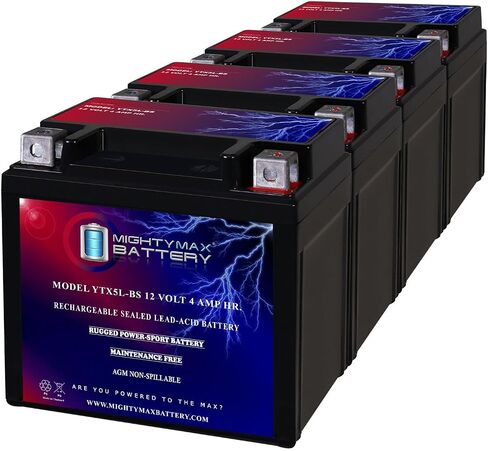 Mighty Max Battery YTX5L-BS 12V 4AH Replacement Battery for Exide 5L-BS - 4 Pack in Saudi Arabia